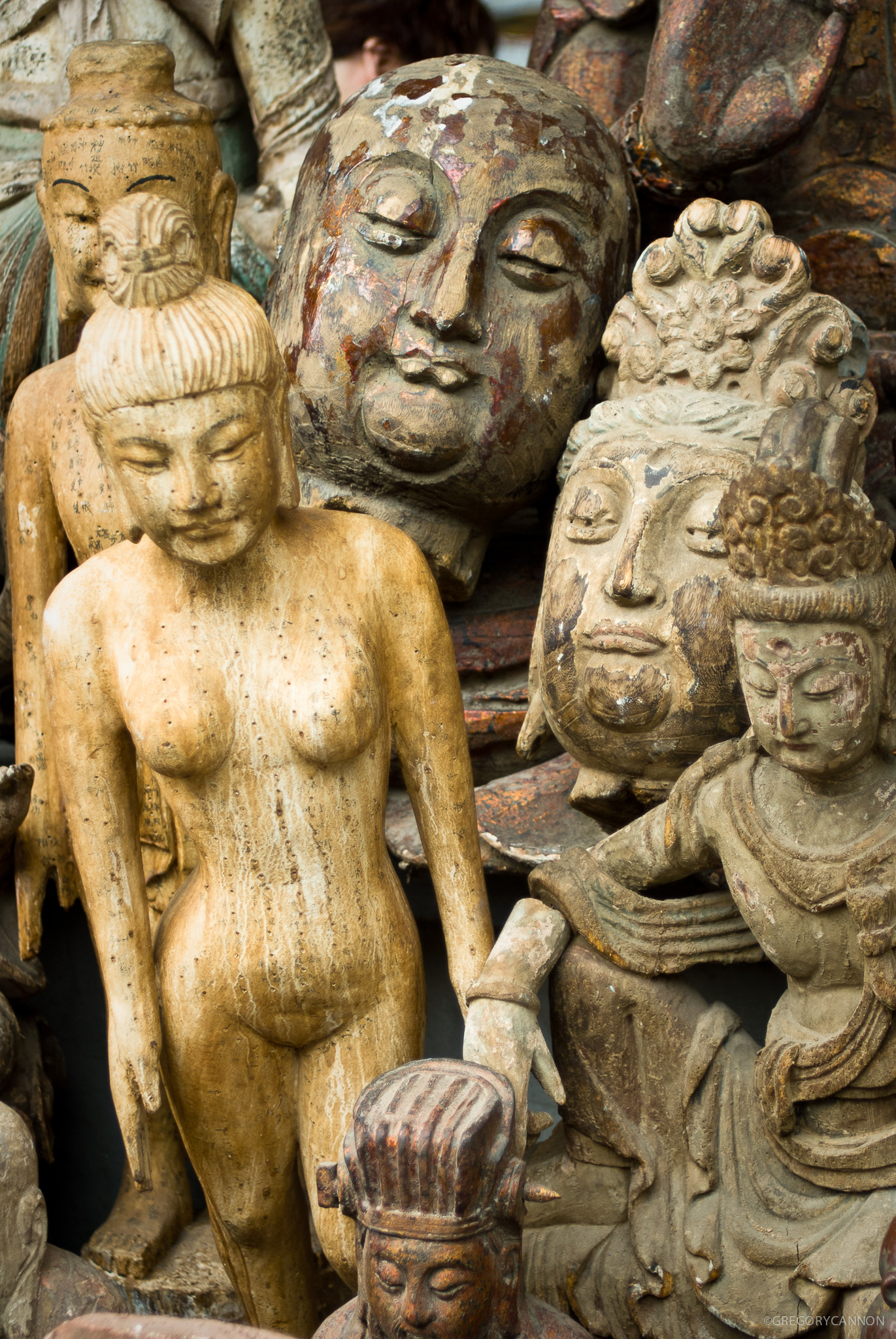 Antiques market wood carvings